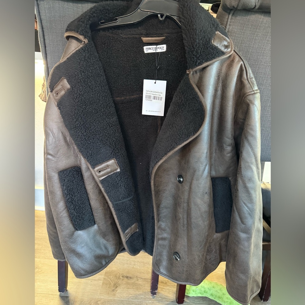 PRINCESS POLLY. Nunez oversized Faux Leather Jacket Washed Brown / Black